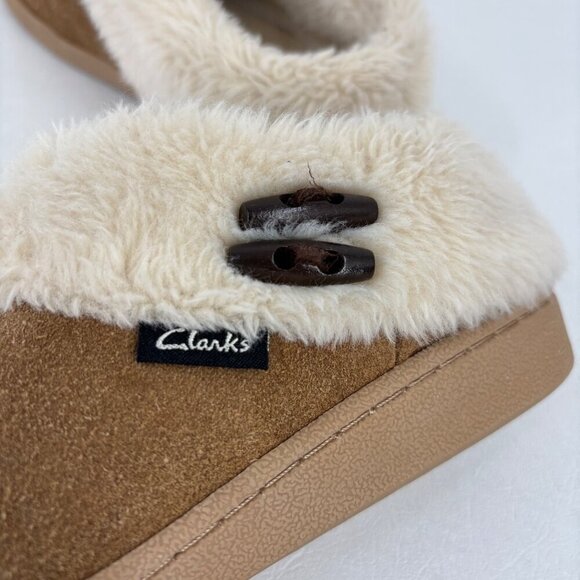 Clarks Harmoni Suede Slippers Womens 6 Brown Leather Faux Fur - Picture 3 of 9